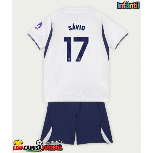 Camisa de Futebol Tottenham Hotspur Savio #17 Equipamento Principal Infantil 2026-27 Manga Curta (+ Calças curtas)